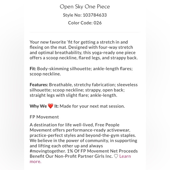 NWT FREE PEOPLE MOVEMENT OPEN SKY ONE PIECE JUMPSUIT SIZE MEDIUM - Picture 5 of 14